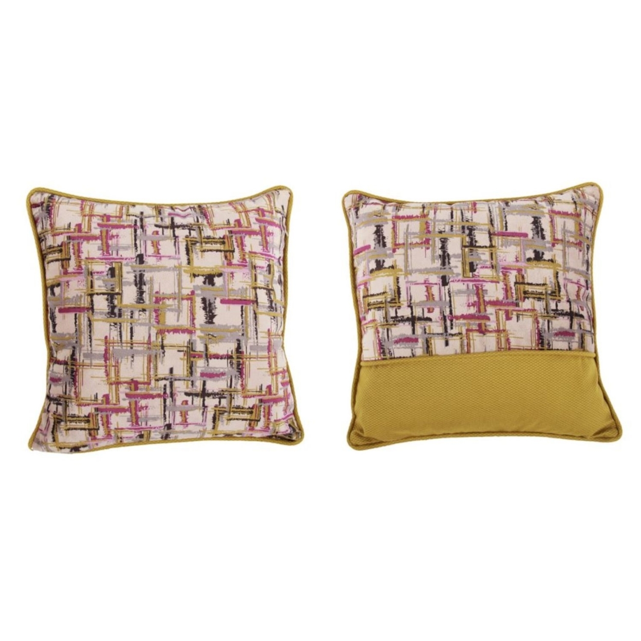 Fabric Reversable Accent Pillow In Geometric Pattern, Multicolor- Saltoro Sherpi