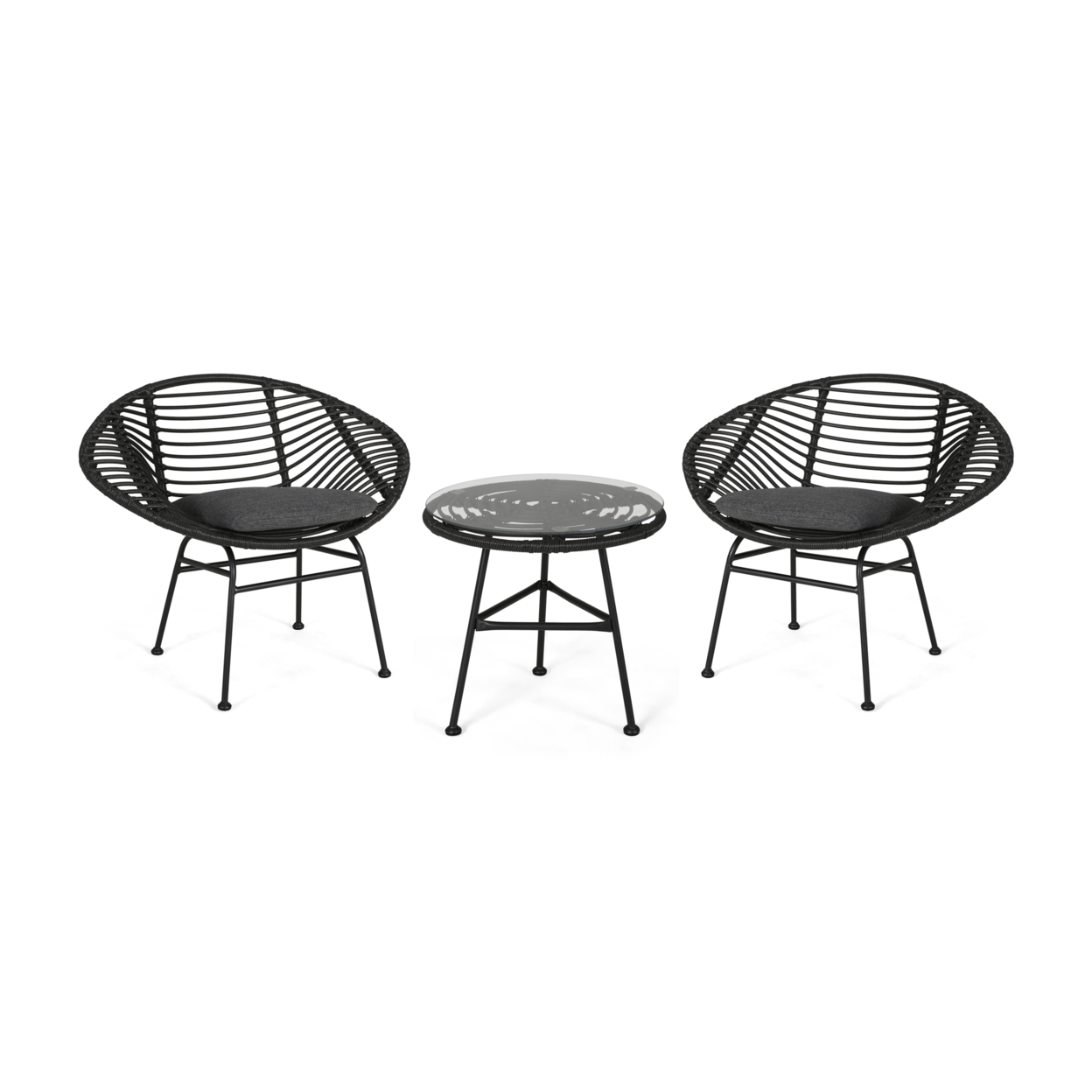Isabel Outdoor Faux Wicker 2 Seater Chat Set With Tempered Glass Table - Gray, Dark Gray, Black