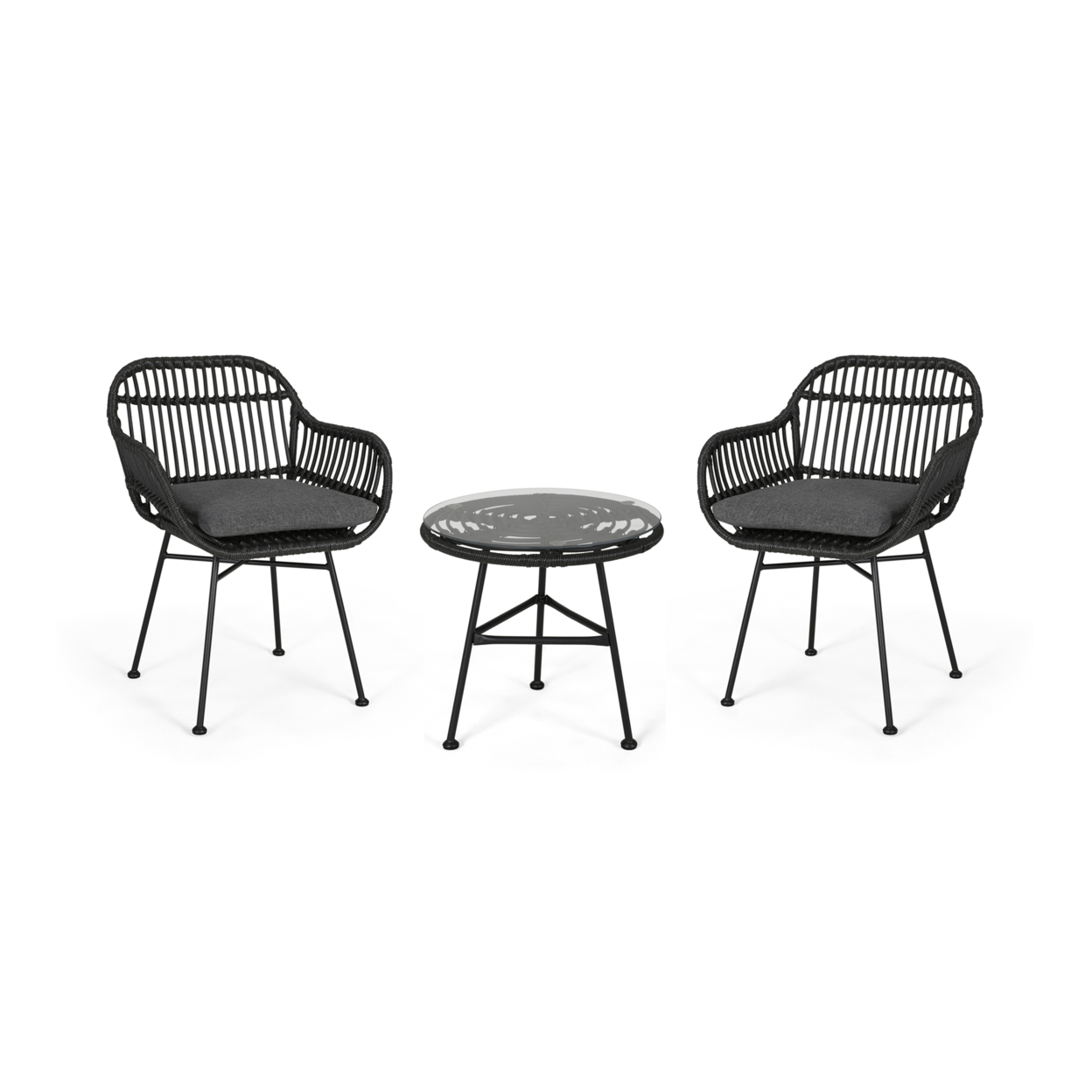 Lesley Outdoor Faux Wicker 2 Seater Chat Set With Tempered Glass Table - Gray, Dark Gray, Black