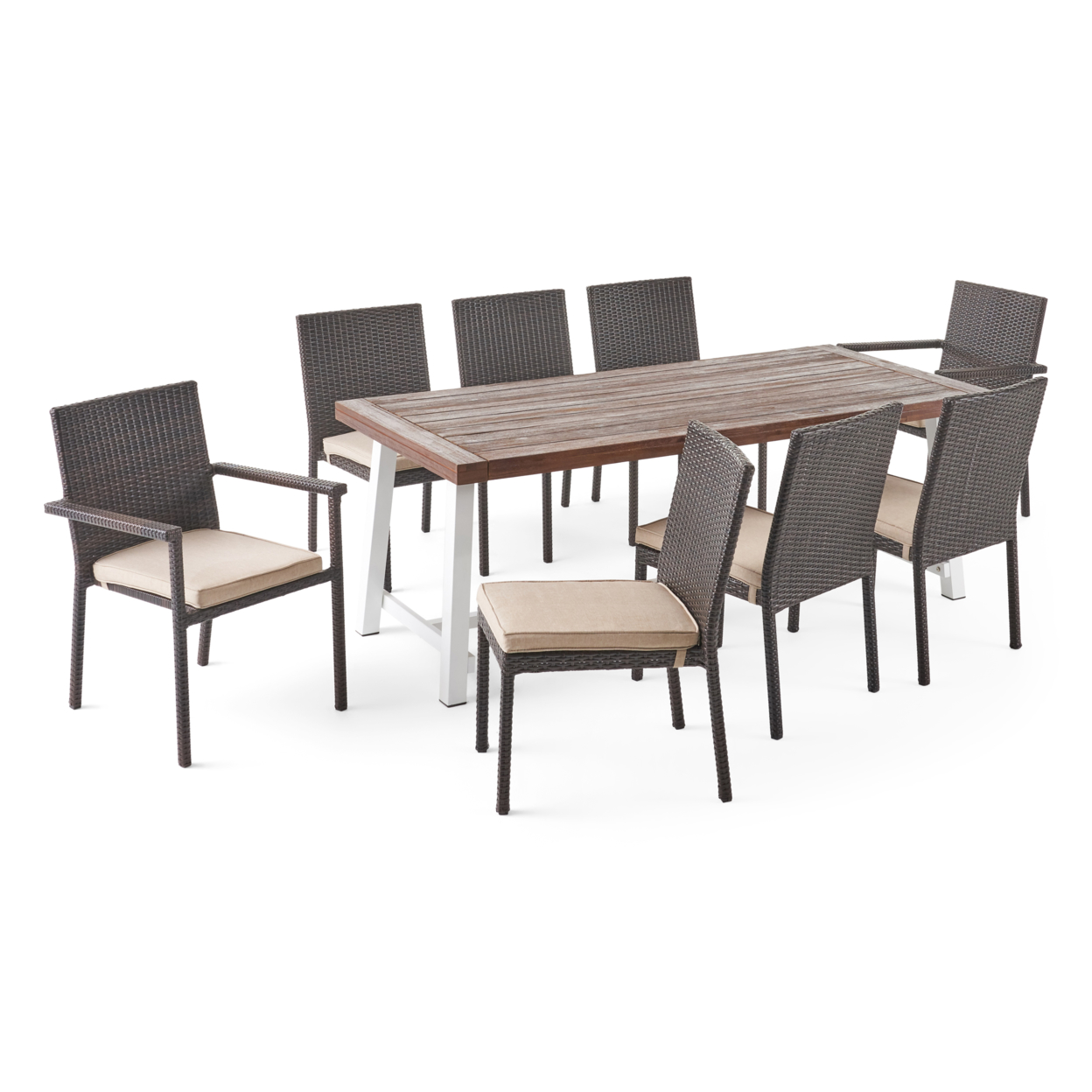 Kylen Outdoor Wood And Wicker 8 Seater Dining Set