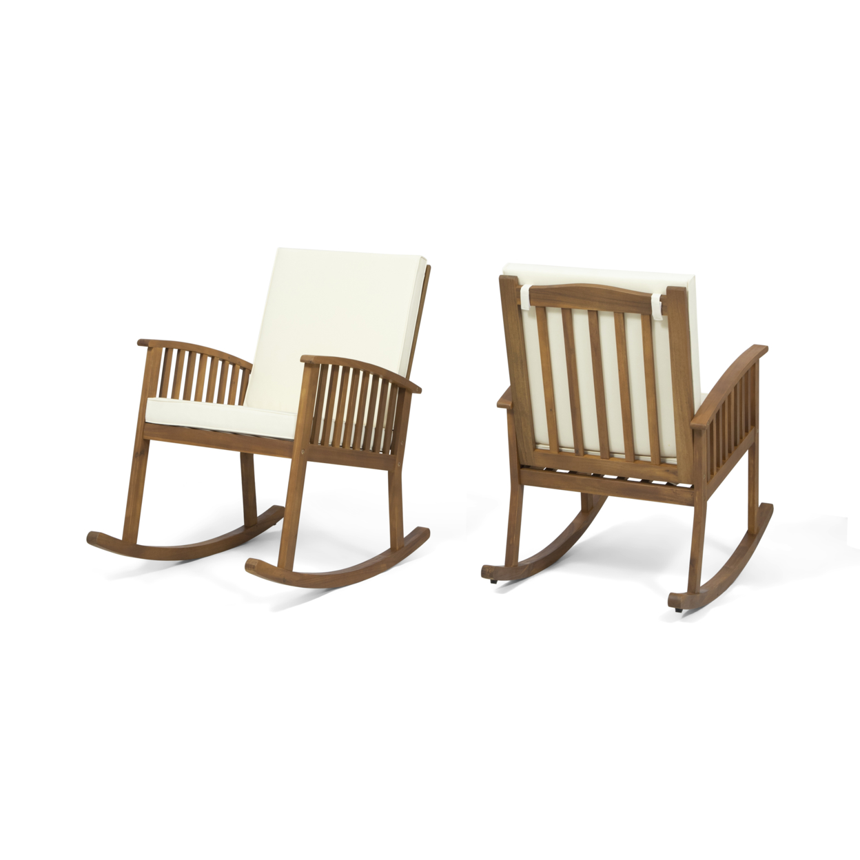 Audrey Outdoor Acacia Wood Rocking Chairs (Set Of 2) - Brown Patina Finish, Cream