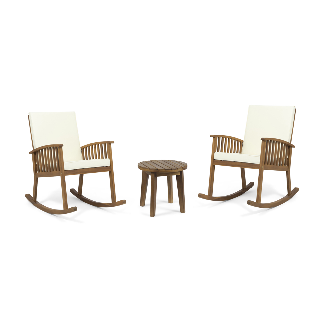 Sandra Outdoor Acacia Wood 2 Seater Rocking Chairs And Side Table Set