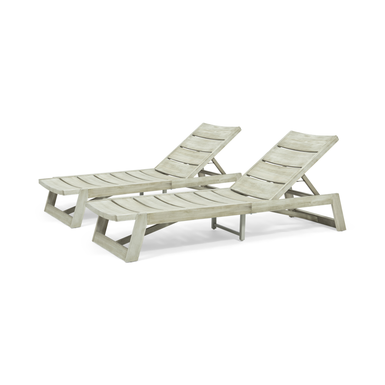 Angela Outdoor Wood And Iron Chaise Lounges (Set Of 2) - Light Gray Wash, Gray