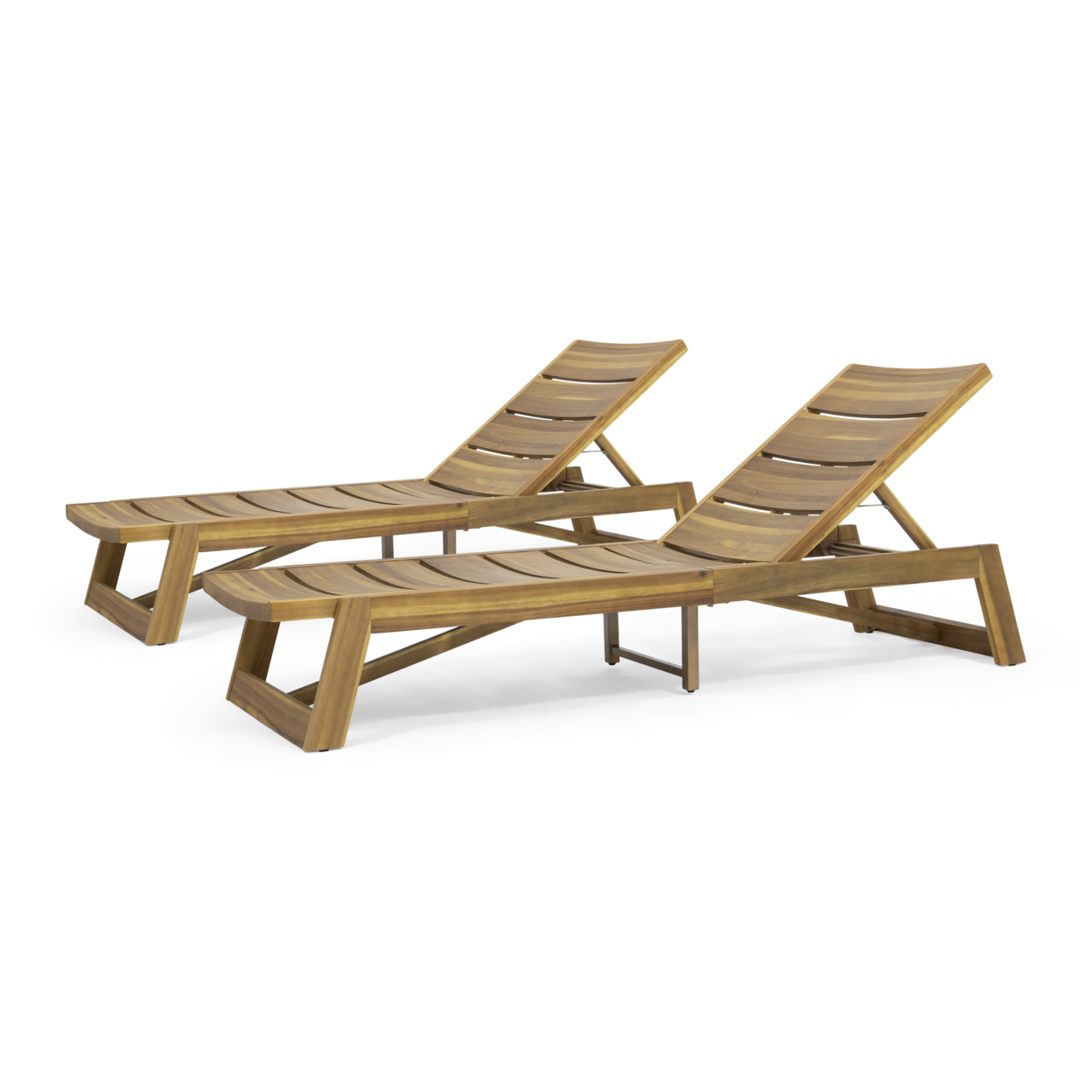 Angela Outdoor Wood And Iron Chaise Lounges (Set Of 2) - Teak Finish, Yellow