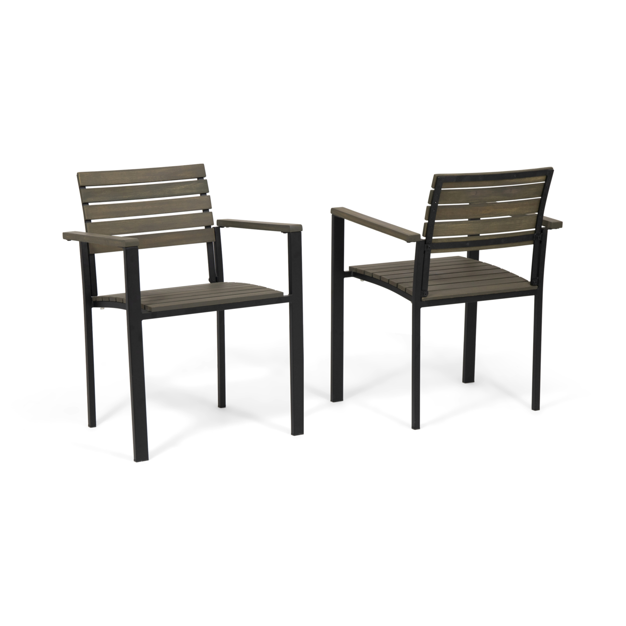 Alberta Outdoor Wood And Iron Dining Chairs (Set Of 2) - Gray Finish, Black