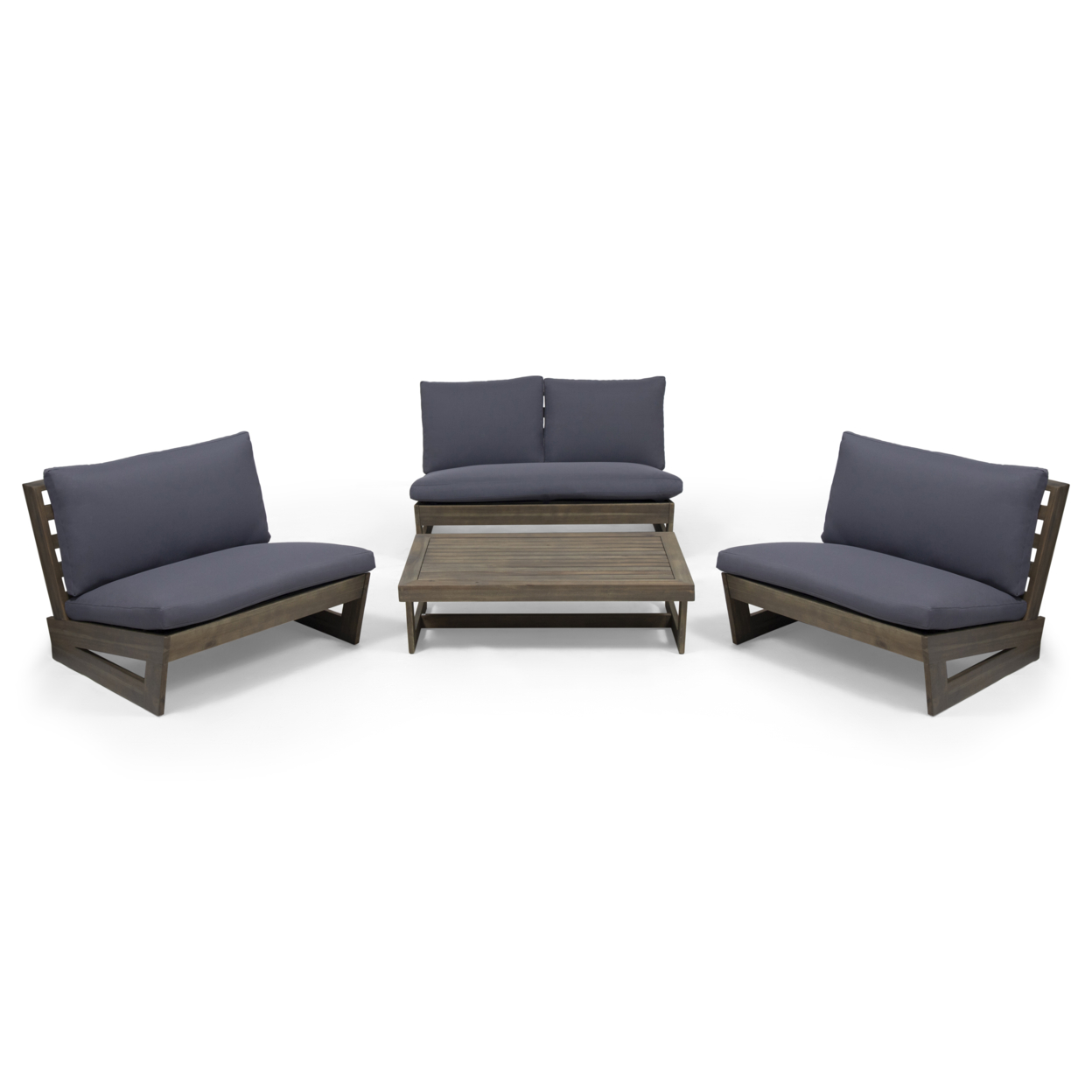 Beulah Outdoor 4 Seater Chat Set With Coffee Table - Gray Finish, Dark Gray