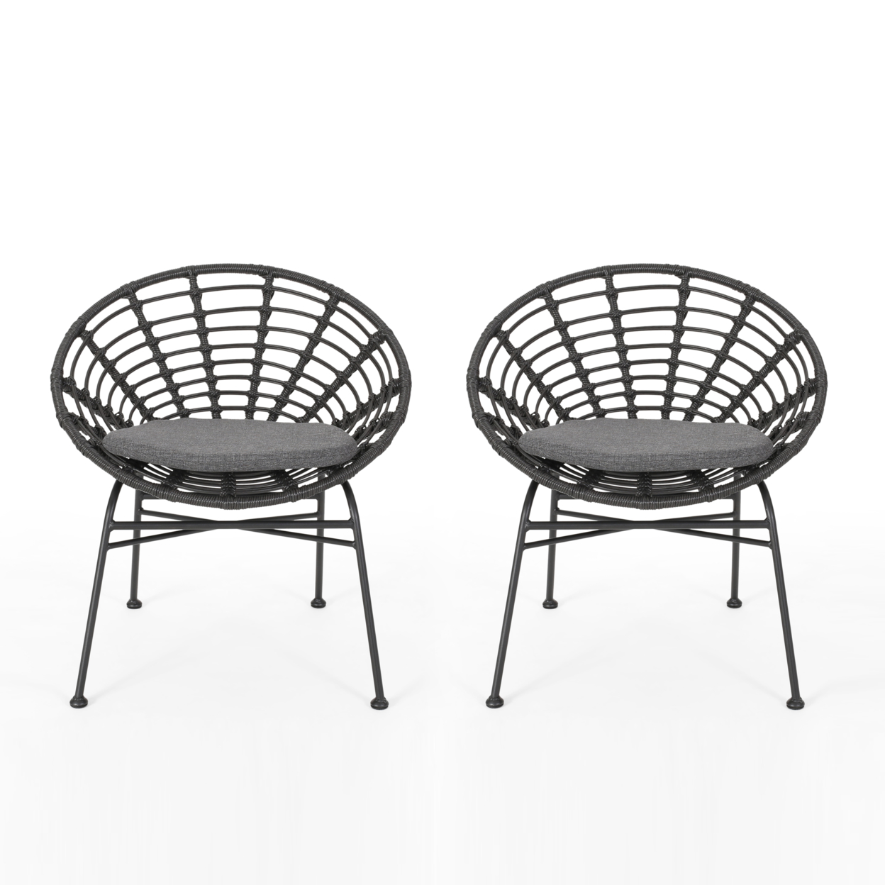 Barbie Outdoor Wicker Dining Chair With Cushion (Set Of 2) - Gray, Black, Dark Gray