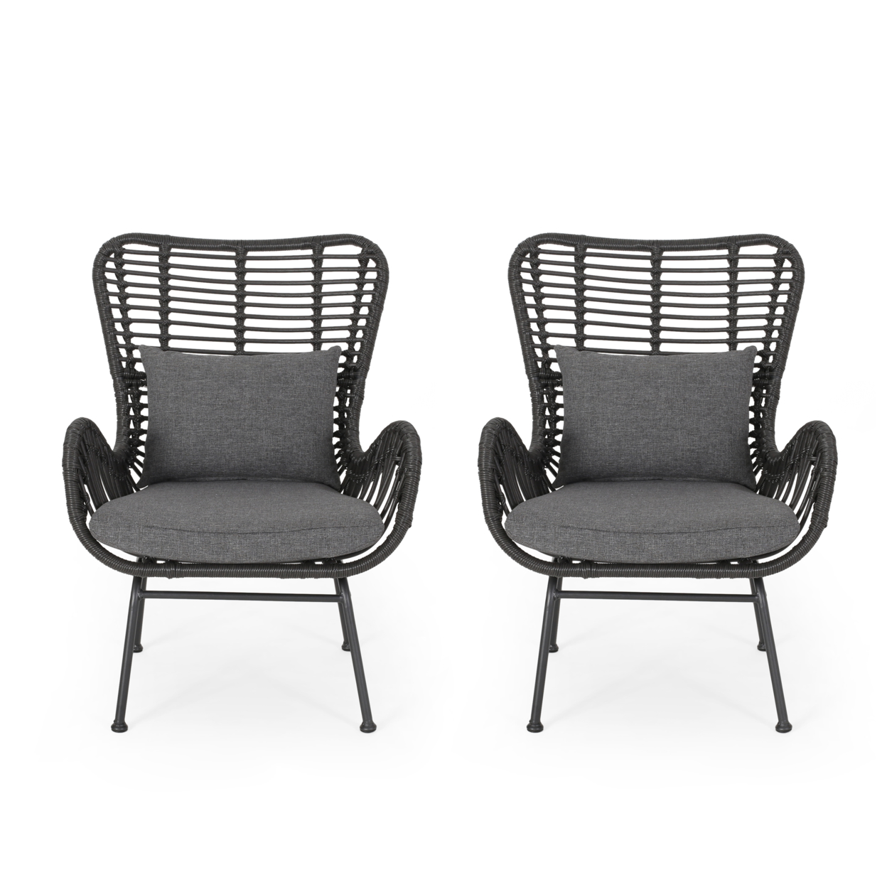 Gloria Indoor Wicker Club Chairs With Cushions (Set Of 2) - Gray, Black, Dark Gray