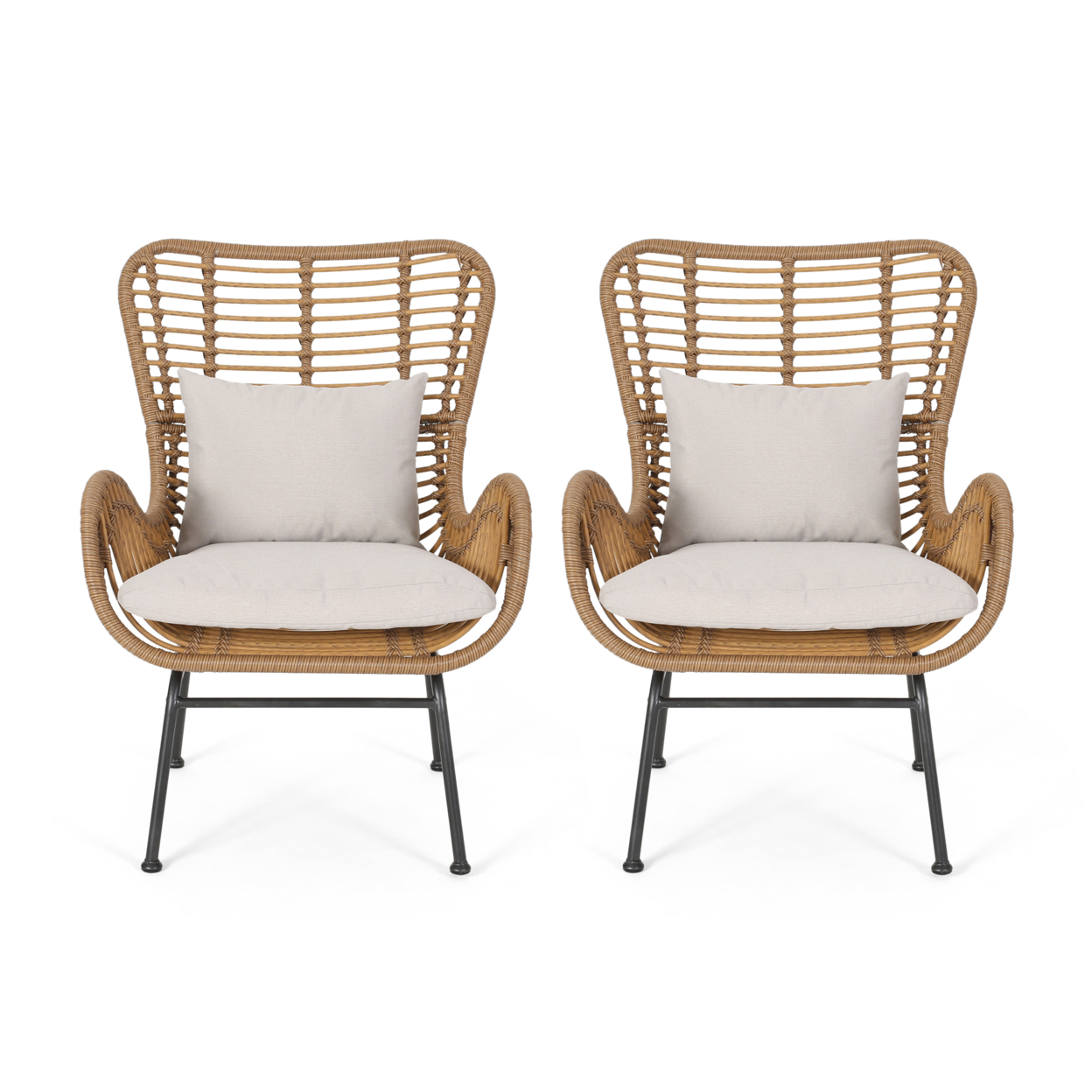 Gloria Indoor Wicker Club Chairs With Cushions (Set Of 2) - Light Brown, Black, Beige