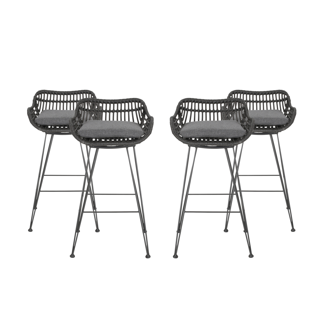 Candance Outdoor Wicker Barstools With Cushions (Set Of 4) - Gray, Black, Dark Gray