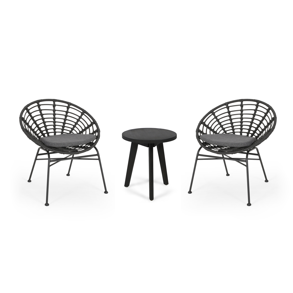Mignon Outdoor 2 Seater Acacia Wood Chat Set - Gray, Dark Gray, Dark Gray Finish