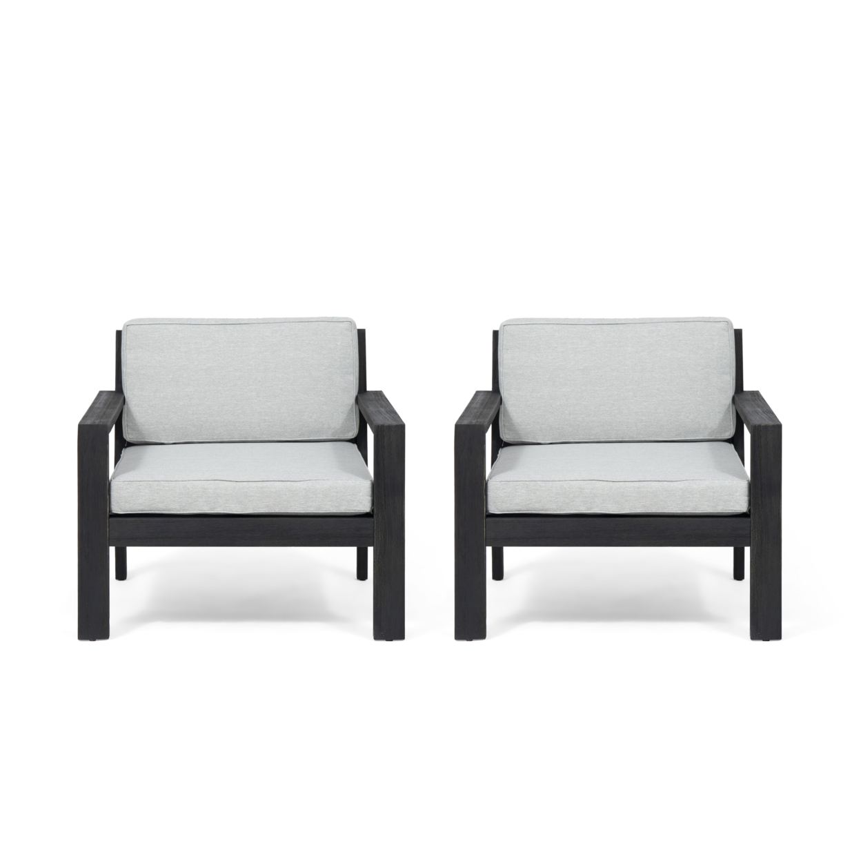 Susan Outdoor Acacia Wood Club Chairs With Cushions (Set Of 2) - Brushed Dark Gray Finish, Light Gray