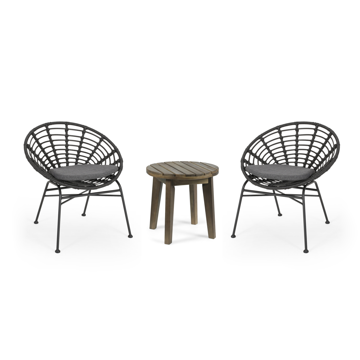 Heloise Outdoor 2 Seater Acacia Wood Chat Set - Gray, Dark Gray, Gray Finish
