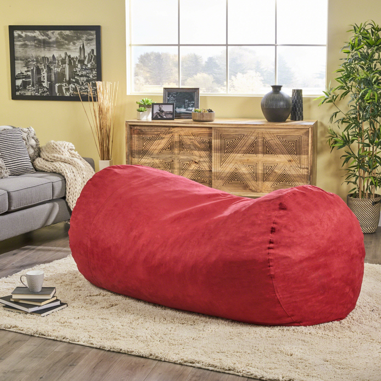 Wanda Traditional 8 Foot Suede Bean Bag (Cover Only), Tuscany - Chinese Red