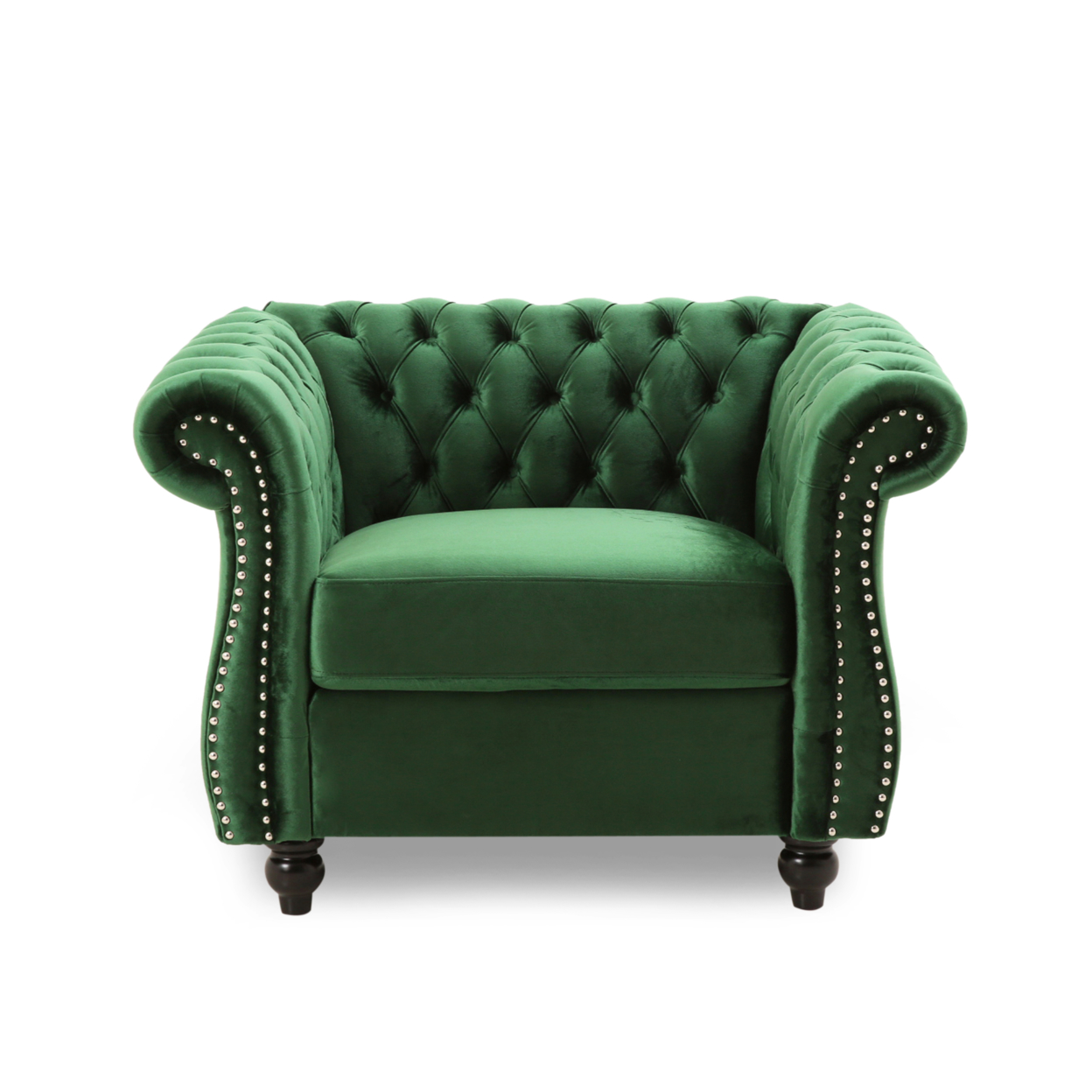Leila Chesterfield Velvet Club Chair - Emerald, Dark Brown
