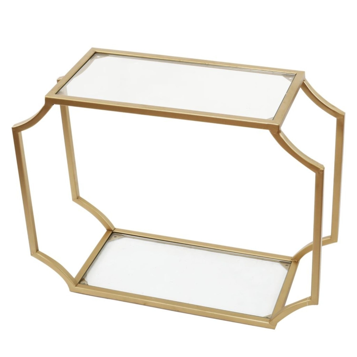 Metal Wall Shelf With Two Glass Shelves And Smooth Chamfered Corners, Gold And Clear- Saltoro Sherpi