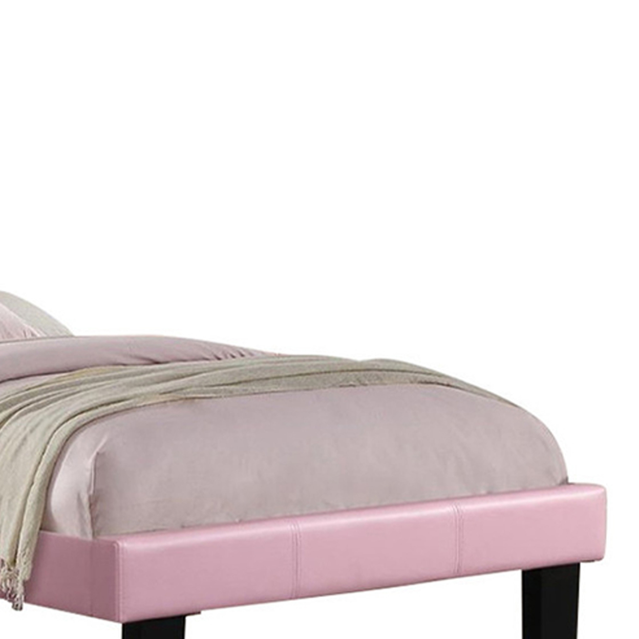 Silky And Sheeny Wooden Full Bed With Pink PU Tufted Head Board, Pink Finish- Saltoro Sherpi
