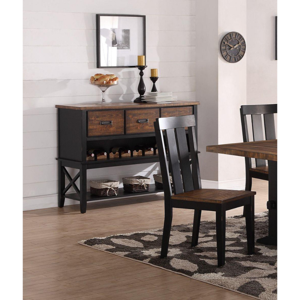 Dual Tone Rubber Wood Server With Spacious Storages Black And Brown- Saltoro Sherpi