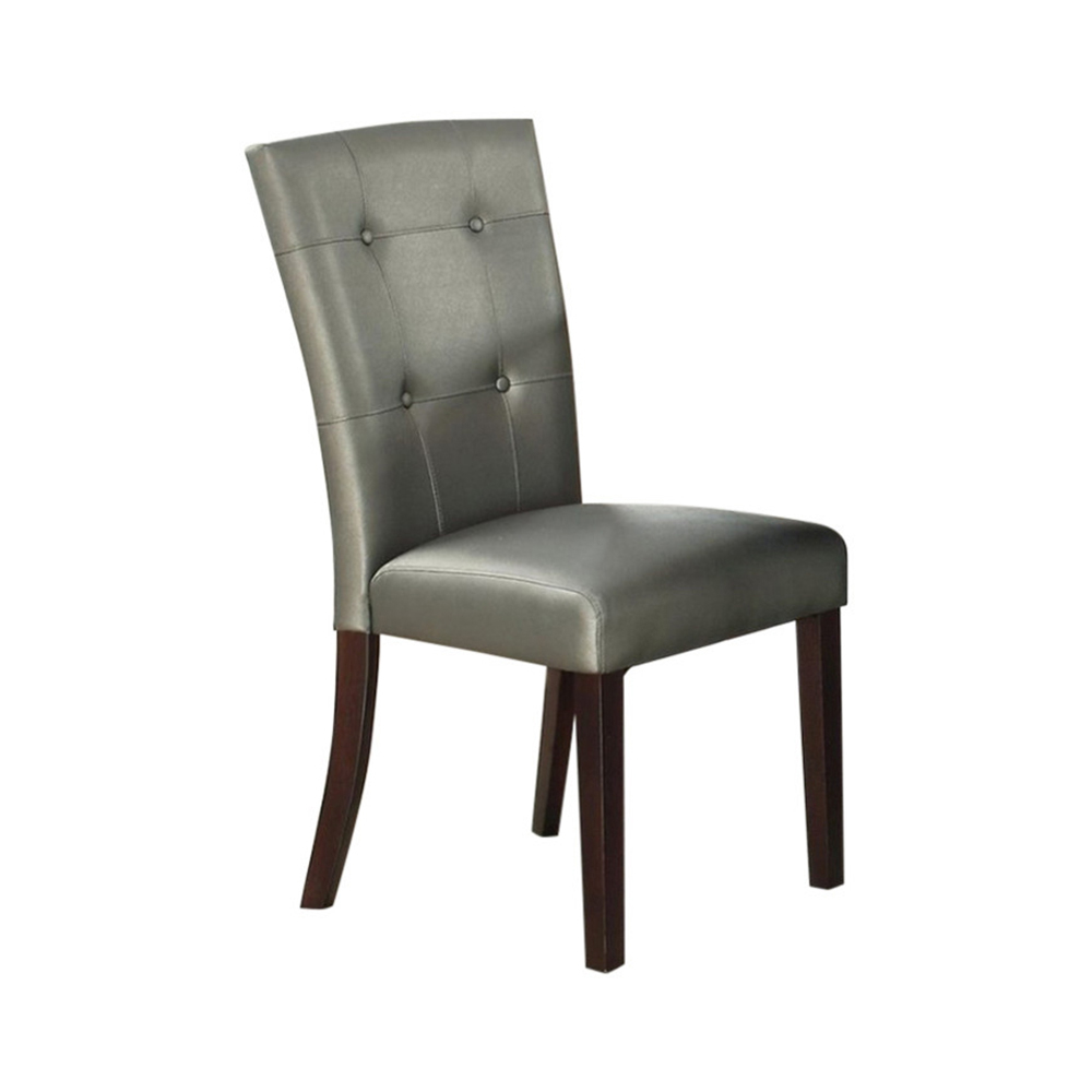 Button Tufted Faux Leather Wooden Dining Chair, Set Of 2,Silver- Saltoro Sherpi