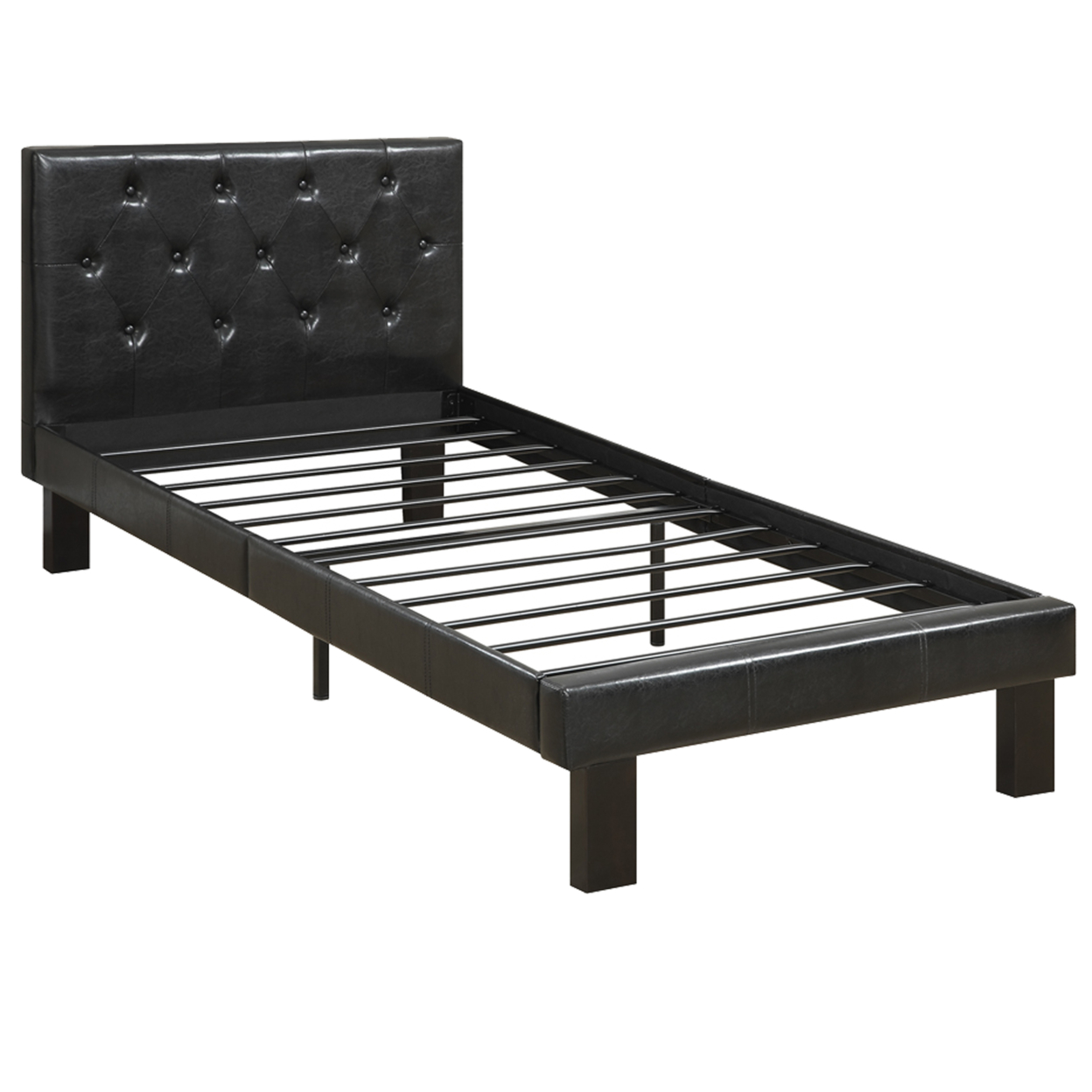Faux Leather Upholstered Full Size Bed With Tufted Headboard Black- Saltoro Sherpi