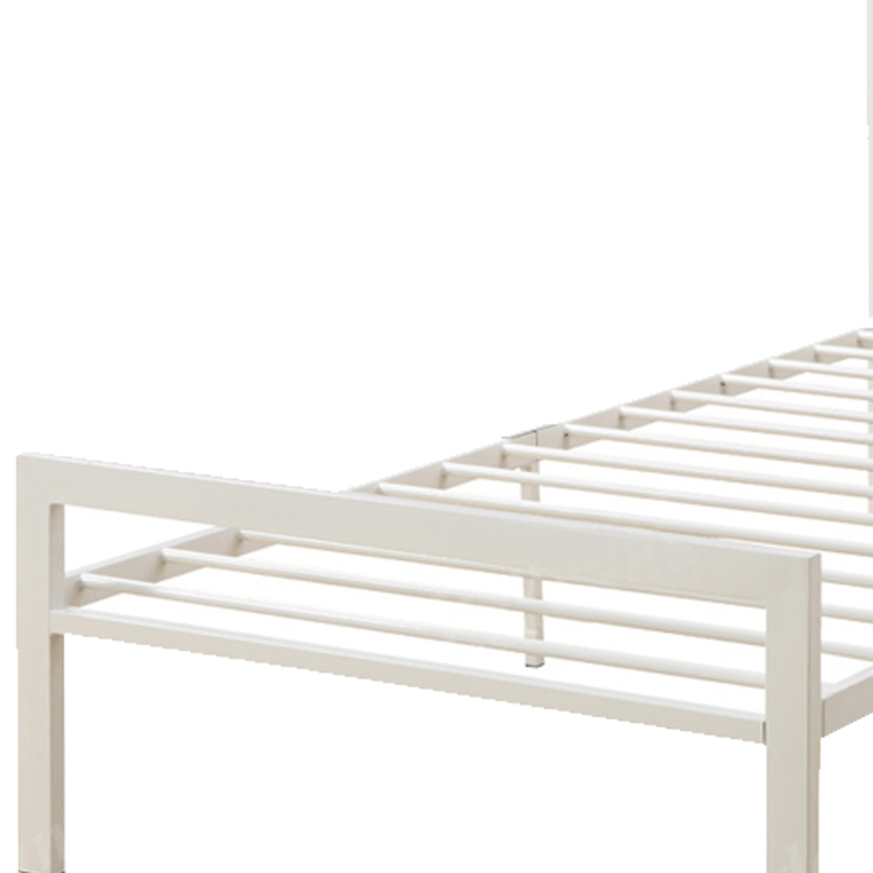 Metal Frame Twin Bed With Leather Upholstered Headboard White- Saltoro Sherpi