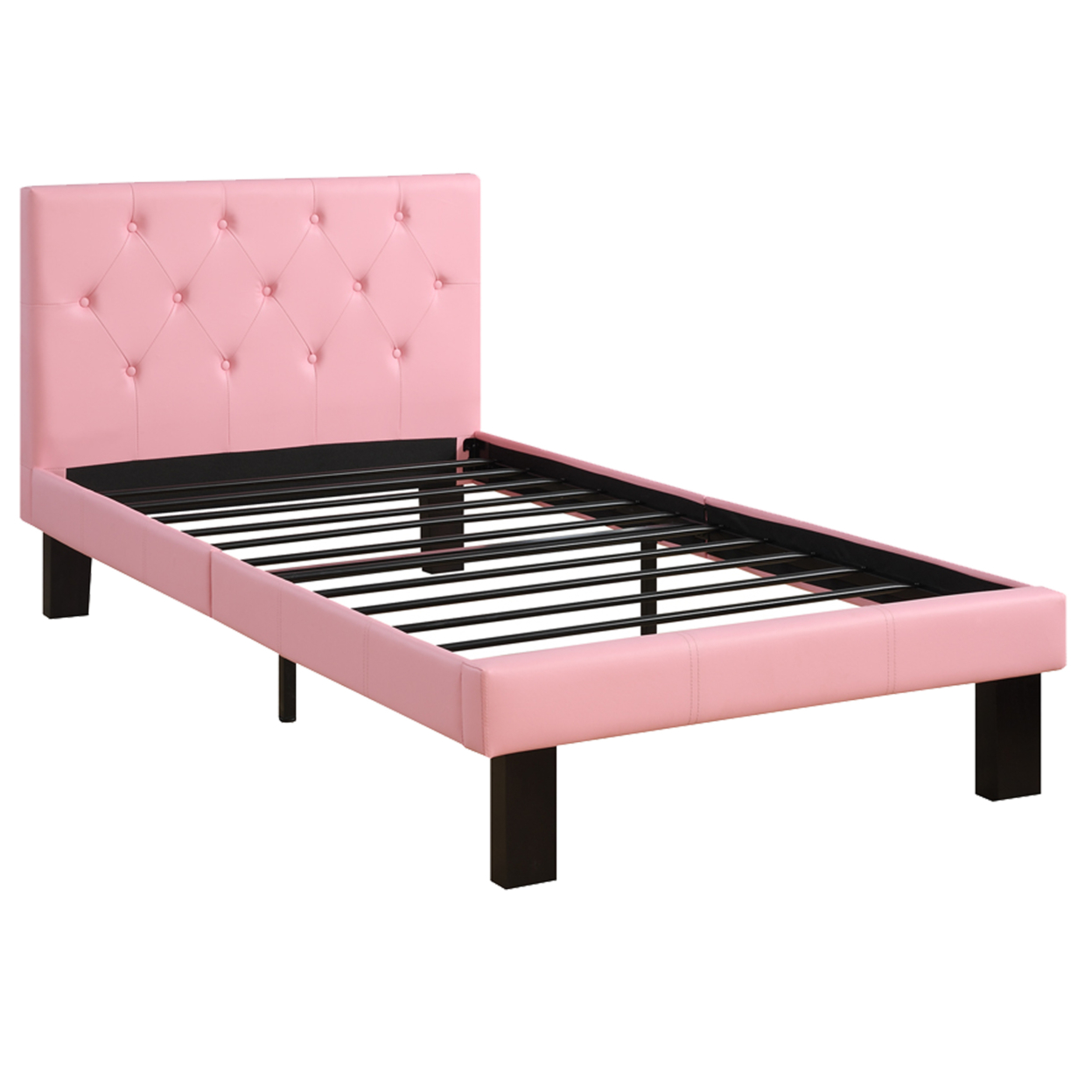 Faux Leather Upholstered Full Size Bed With Tufted Headboard Pink- Saltoro Sherpi