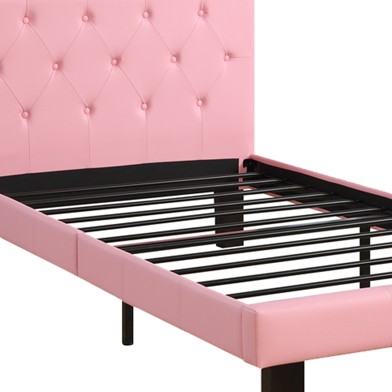 Faux Leather Upholstered Twin Size Bed With Tufted Headboard Pink- Saltoro Sherpi