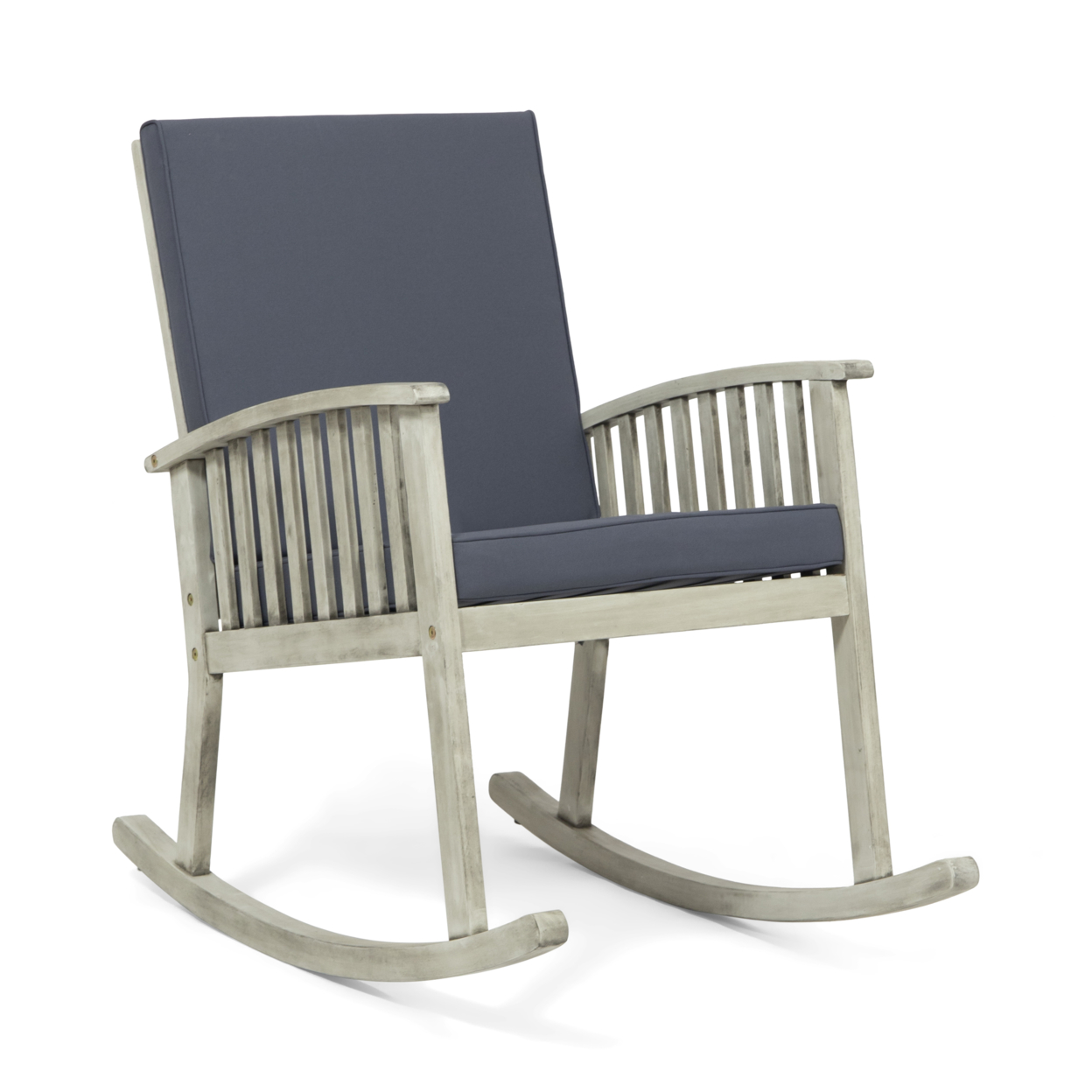Beulah Outdoor Acacia Wood Rocking Chair - Light Gray Finish, Dark Gray