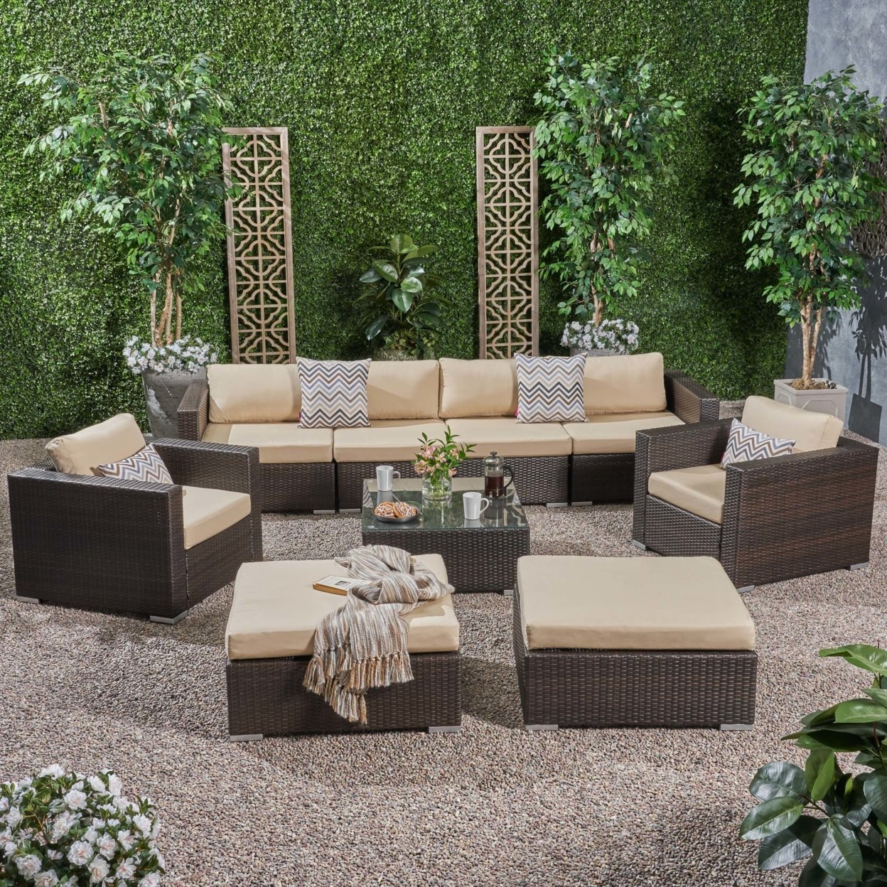 Francisco 9pc Outdoor Wicker Sectional Sofa Set With Cushions - Brown