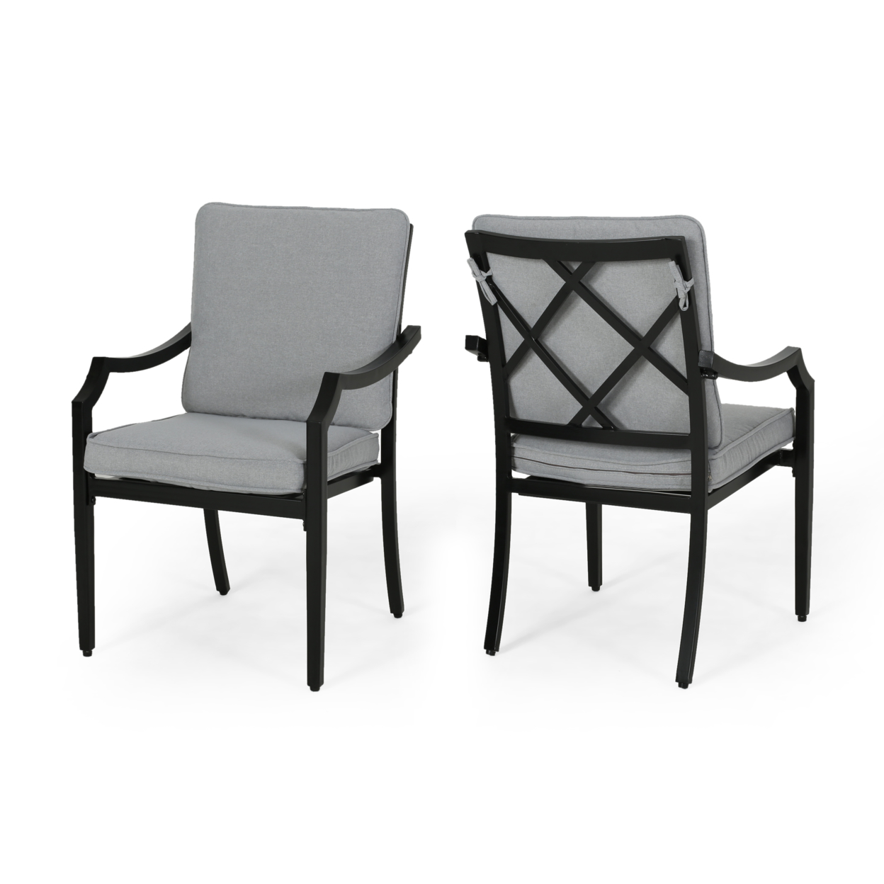 Belle Diego Outdoor Aluminum Dining Chairs With Cushions (Set Of 2) - Matte Black, Light Beige