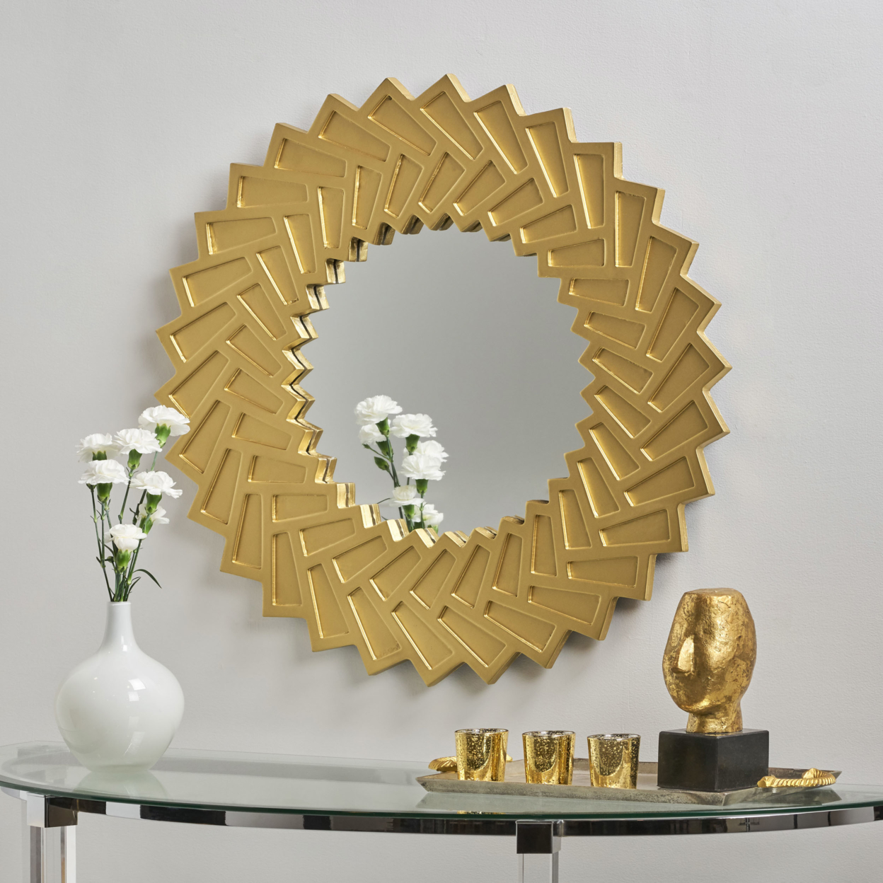 Mia Decorative Modern Sun Mirror With Faux Wood Frame