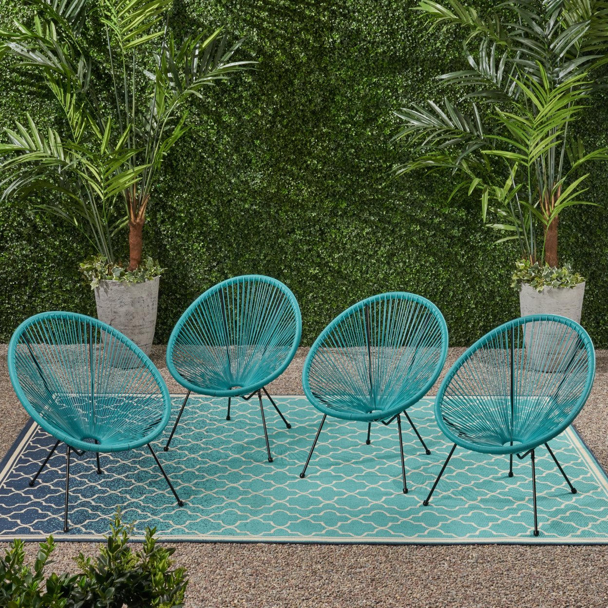 Mia Outdoor Hammock Weave Chair With Steel Frame (Set Of 4) - Teal + Black