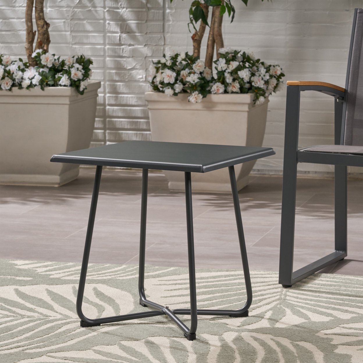 Terry Outdoor Modern 18 Side Table With Steel Legs - Gray