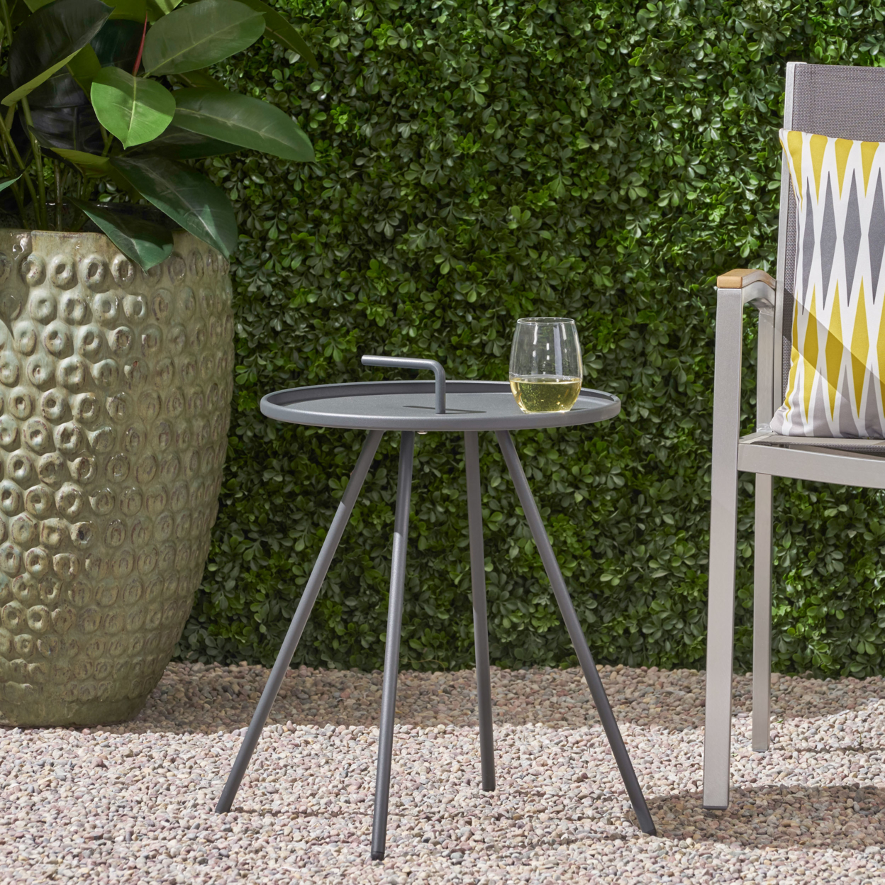 Fiona Outdoor Modern 16.5 Side Table With Steel Legs - Gray