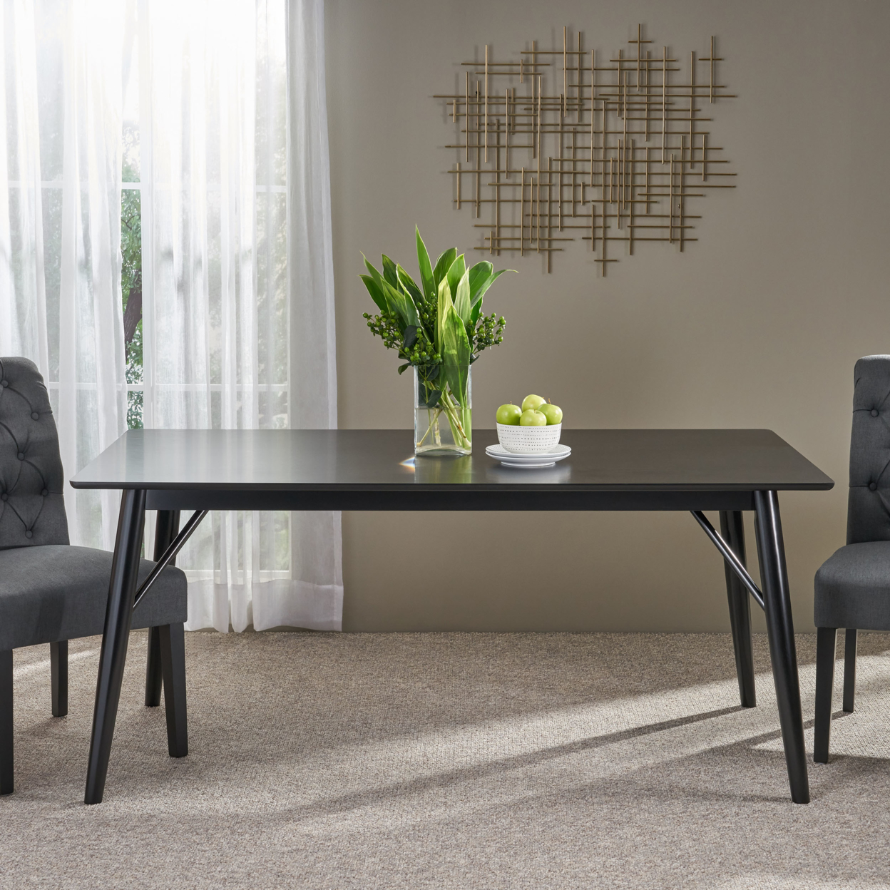 Joey Wooden Six Seater Dining Table - Black Finish