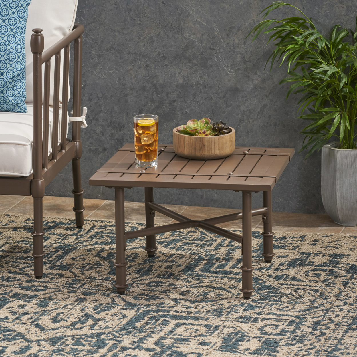 Francis Outdoor Aluminum Side Table - Brown