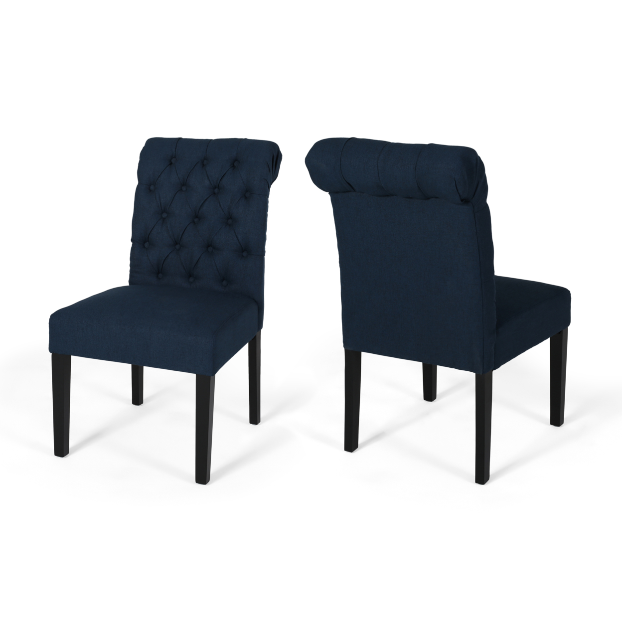 Maci Tufted Rolltop Dining Chairs (Set Of 2) - Navy Blue + Matte Black Finish
