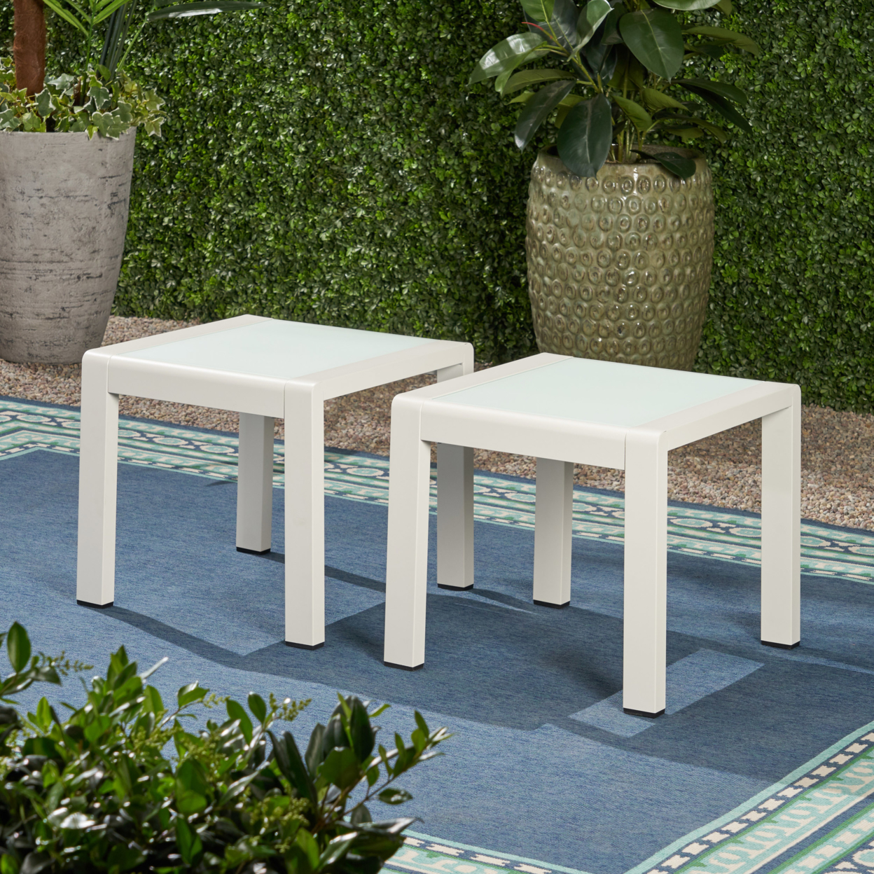Bunny Coral Outdoor Aluminum Side Table (Set Of 2) - White Finish + Matte White