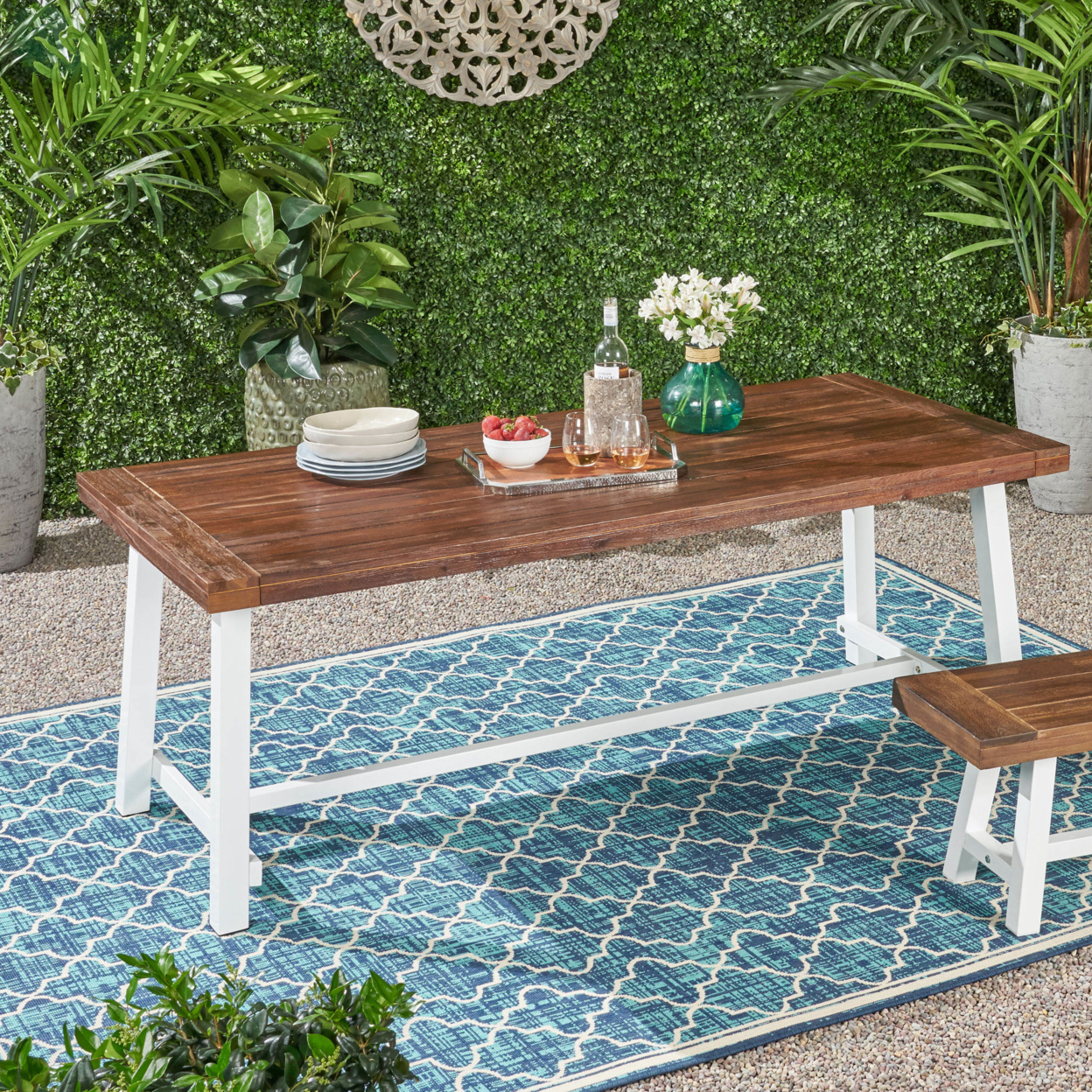 Beau Outdoor Eight Seater Wooden Dining Table - Dark Brown Finish + White Finish