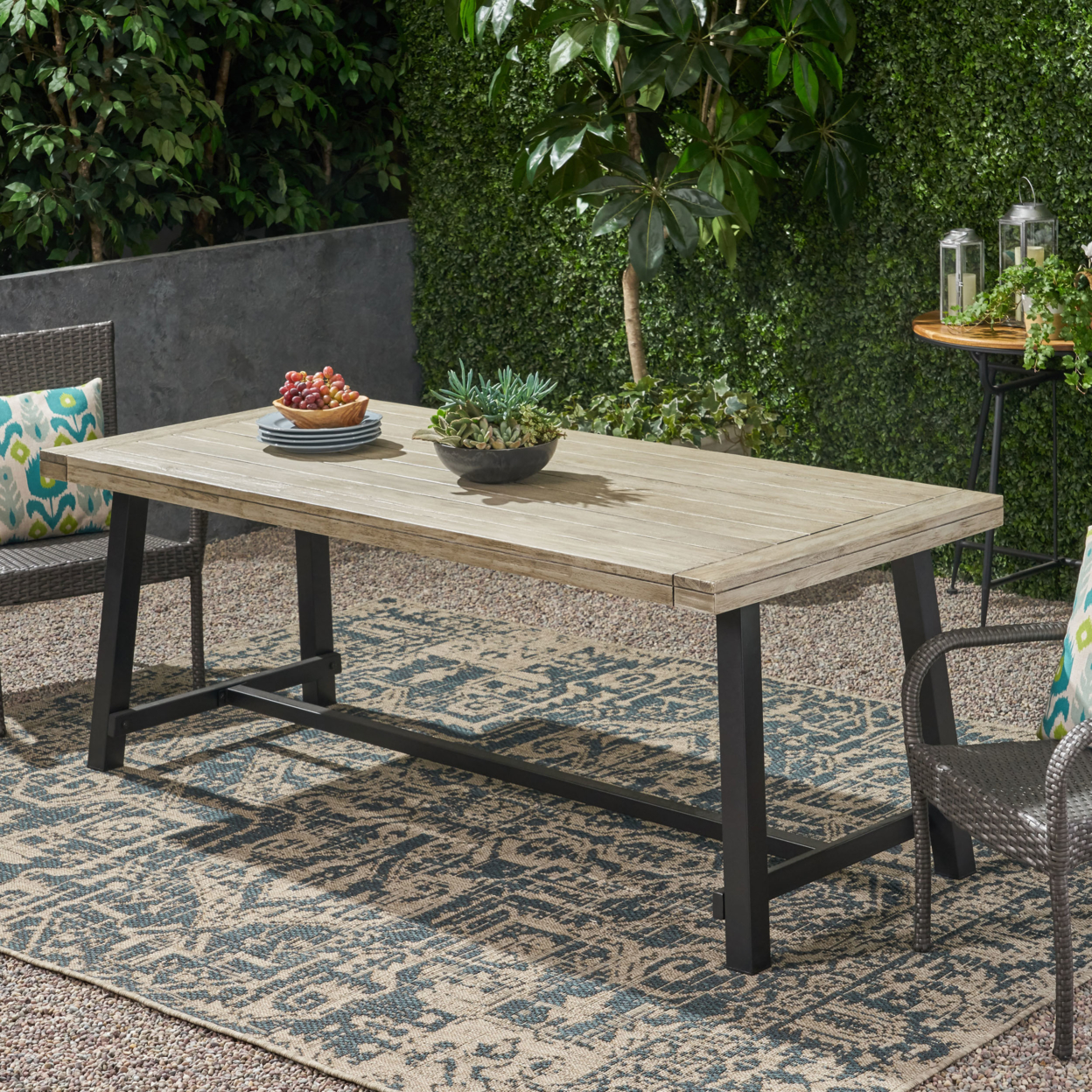 Beau Outdoor Eight Seater Wooden Dining Table - Light Gray Finish + Black Finish