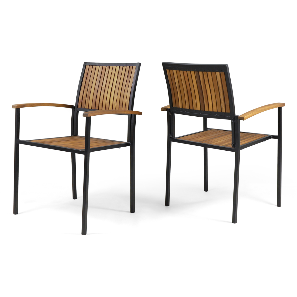 Owen Outdoor Wood And Iron Dining Chair (Set Of 2) - Teak Finish + Black Finish