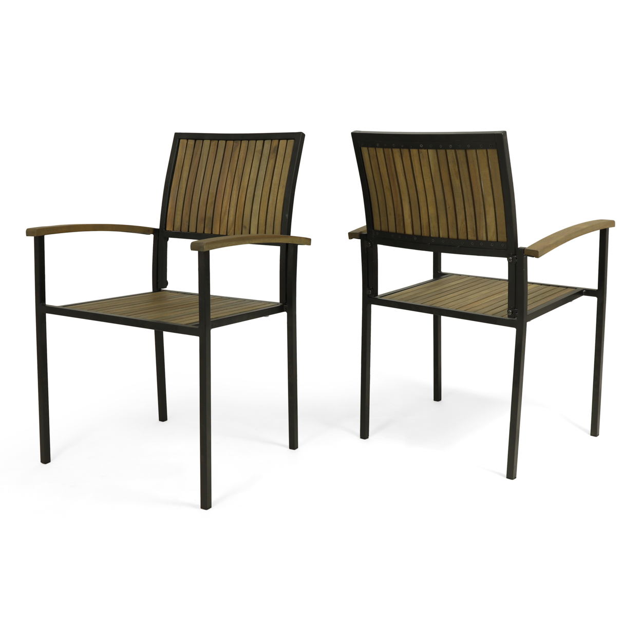 Owen Outdoor Wood And Iron Dining Chair (Set Of 2) - Gray Finish + Black Finish