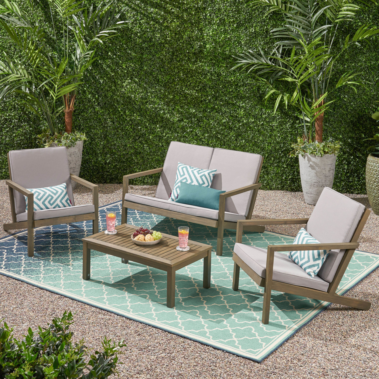 Camryn Outdoor 4 Seater Chat Set With Cushions - Gray + Gray