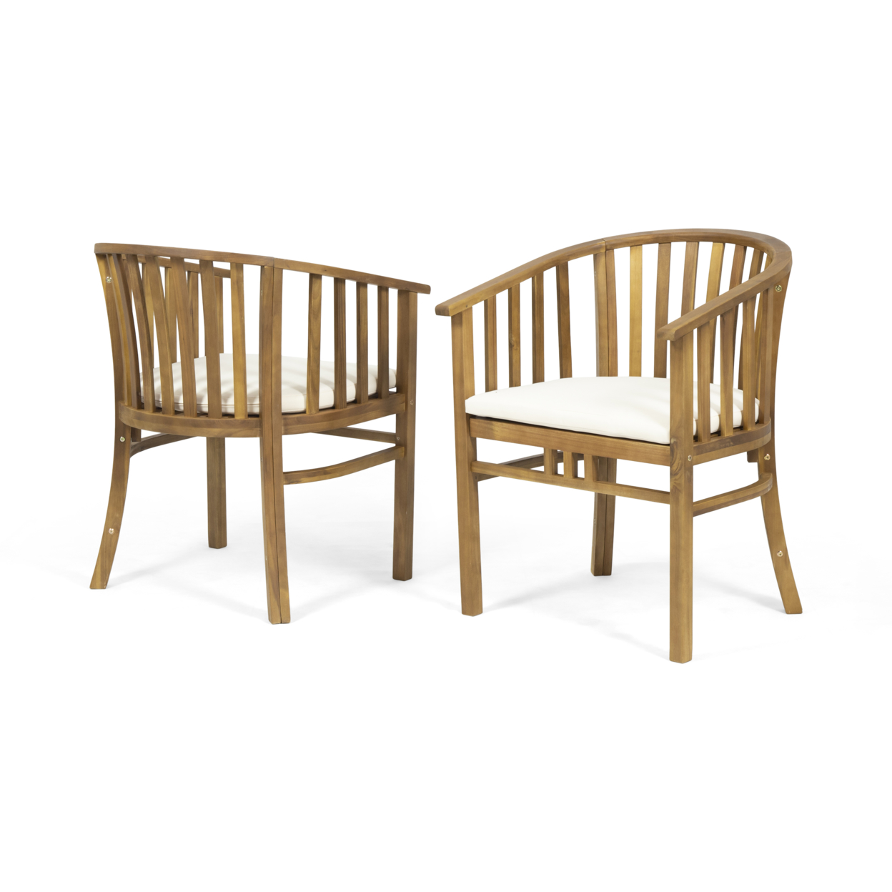 Nola Outdoor Wooden Dining Chairs With Cushions (Set Of 2) - Cream + Teak Finish