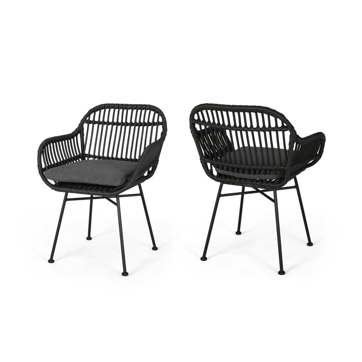Rodney Indoor Woven Faux Rattan Chairs With Cushions (Set Of 2) - Gray + Dark Gray