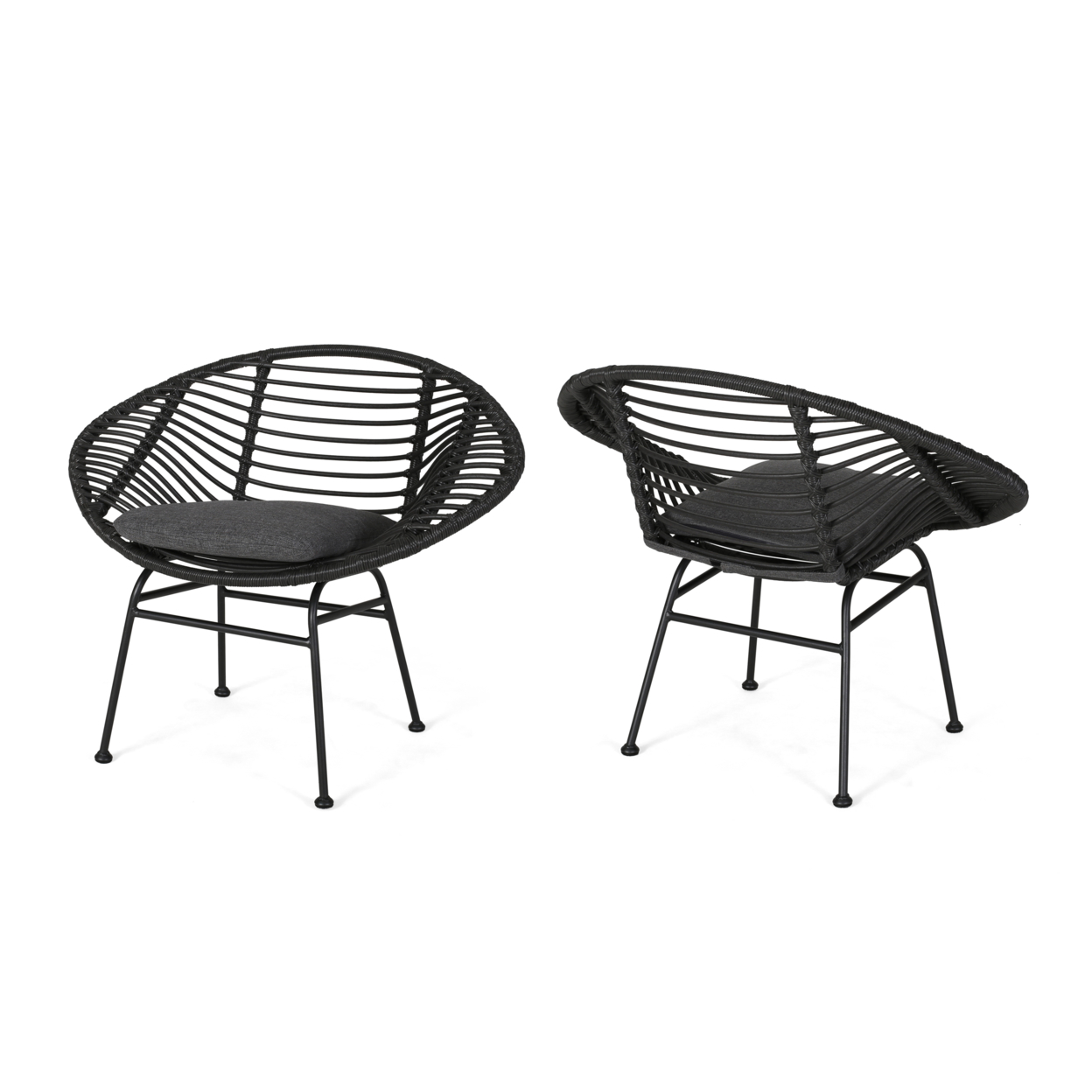 Aleah Indoor Woven Faux Rattan Chairs With Cushions (Set Of 2) - Gray + Dark Gray