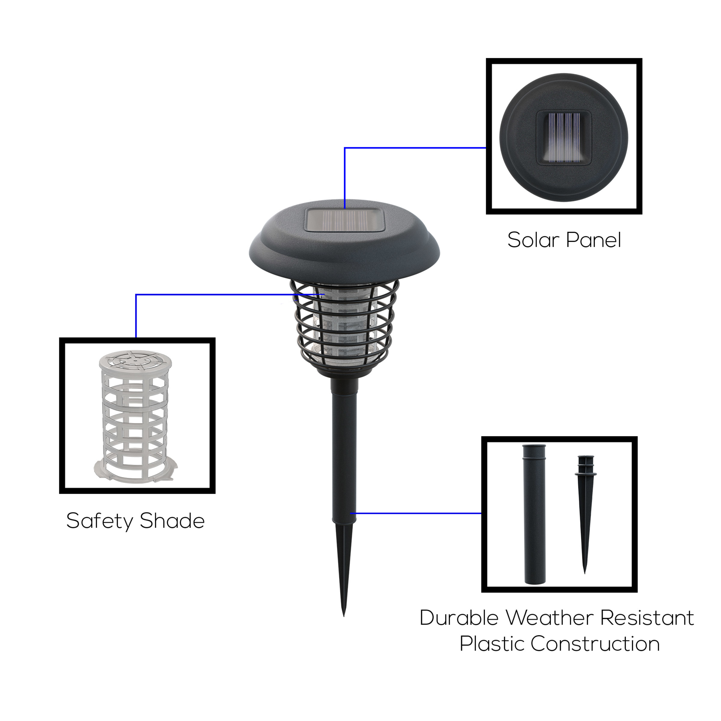 Solar Powered Light, Mosquito And Insect Bug Zapper LED/UV Outdoor Stake Landscape Fixture For Gardens Pathways Patios