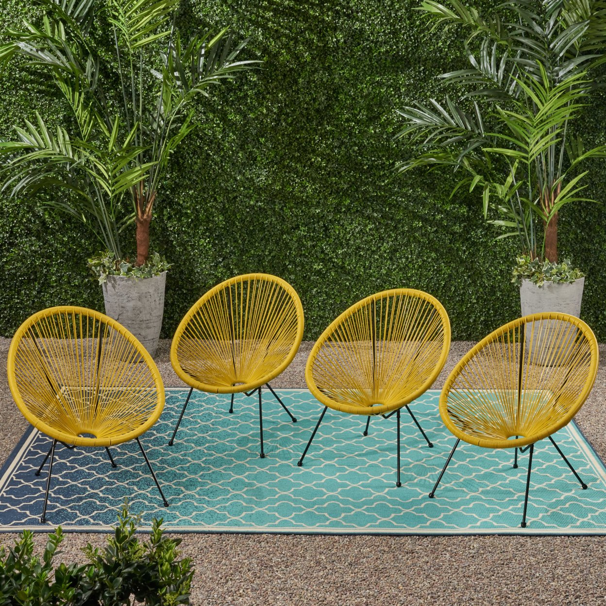 Mia Outdoor Hammock Weave Chair With Steel Frame (Set Of 4) - Yellow + Black