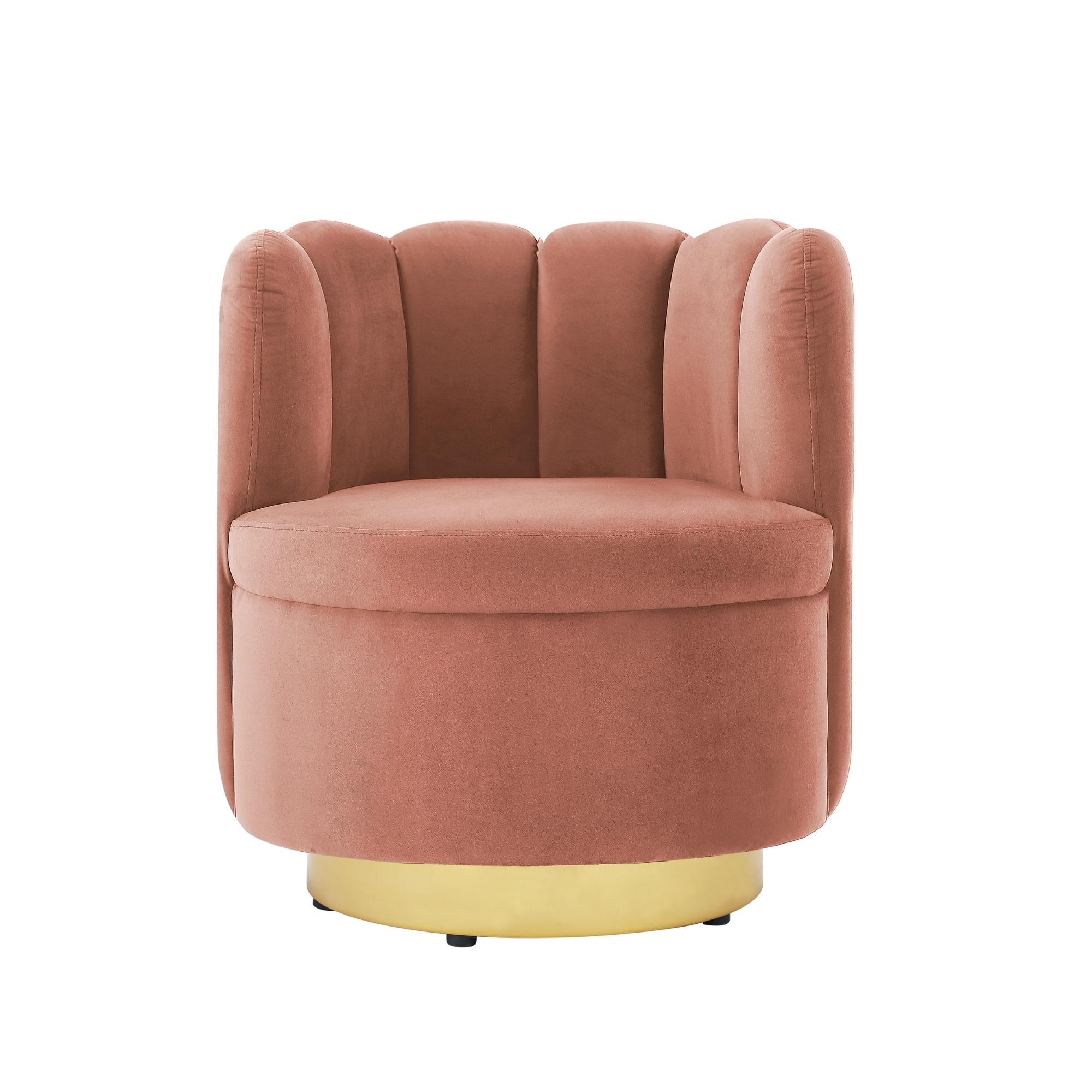 Nicole Miller Flynn Velvet Swivel Accent Chair-Channel Tufted Back-Gold Or Chrome Base - Blush/Gold