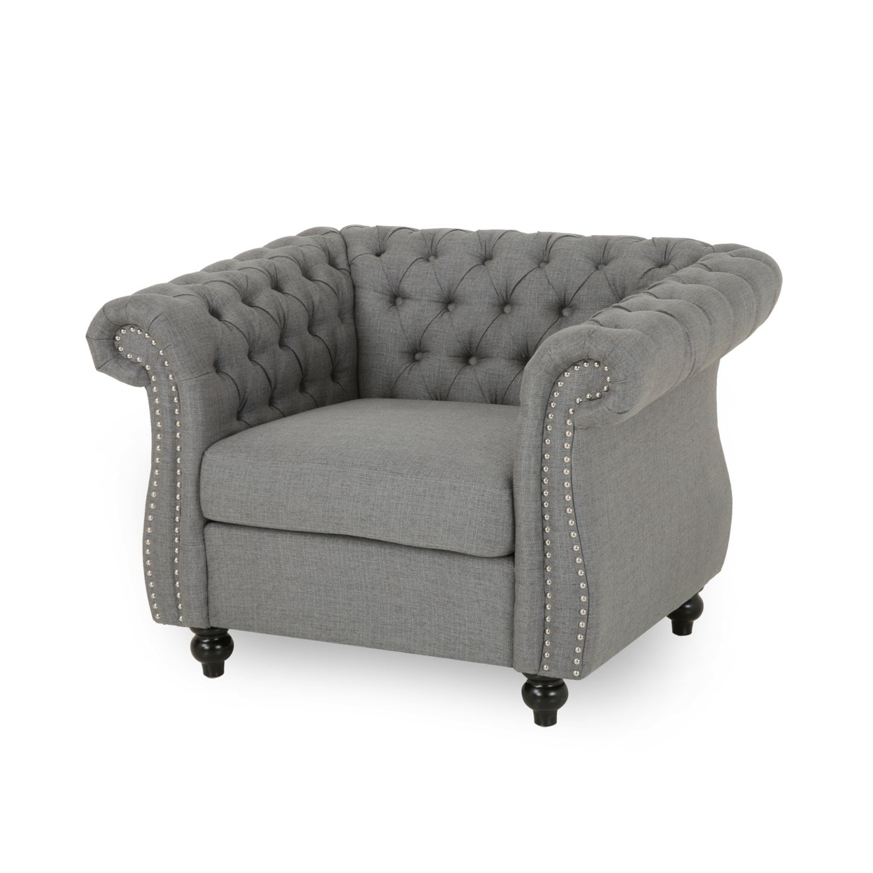 Leila Chesterfield Fabric Club Chair - Dark Gray, Dark Brown